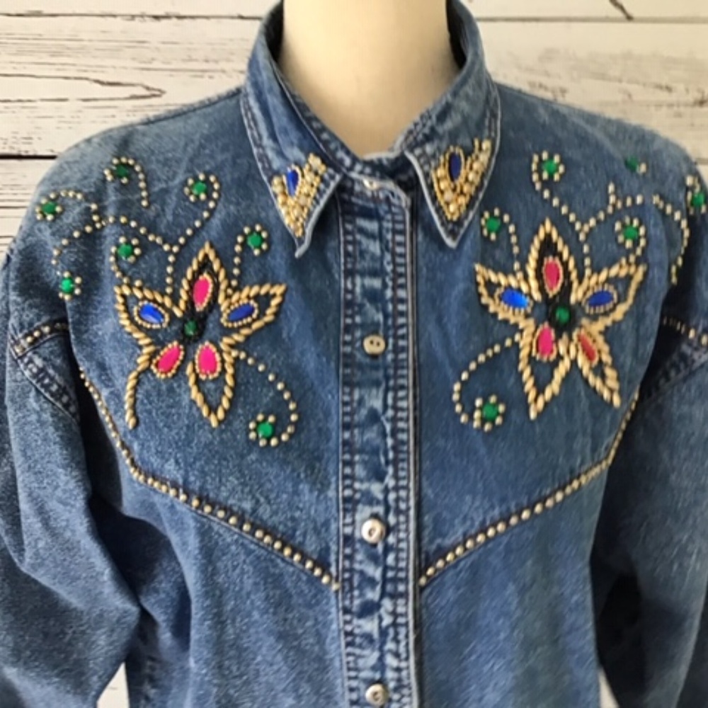 PRETTY BLEU Women shirt jacket casual VTG Sz Large - Picture 2 of 6